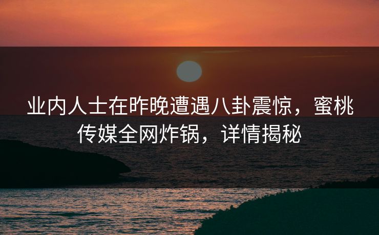 业内人士在昨晚遭遇八卦震惊，蜜桃传媒全网炸锅，详情揭秘