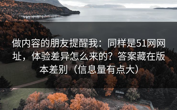 做内容的朋友提醒我：同样是51网网址，体验差异怎么来的？答案藏在版本差别（信息量有点大）
